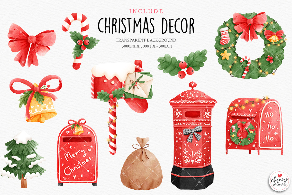 Christmas mail clipart, an Illustration by Chonnieartwork (Photo 3 of 7)