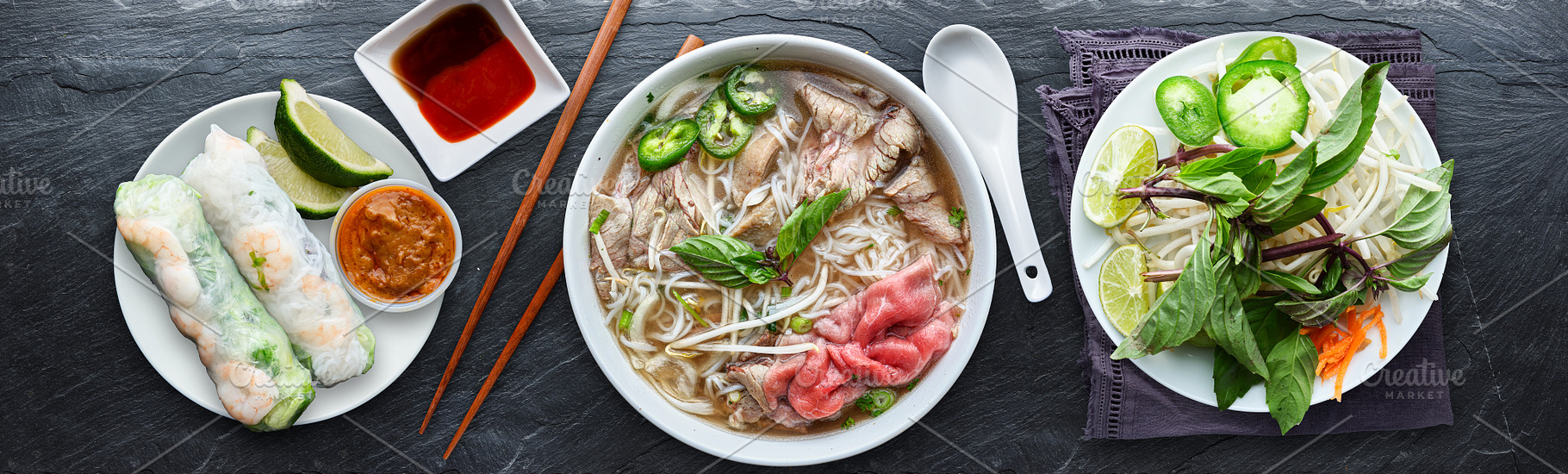 beef pho overhead photo, a Food & Drink Photo by RezArt