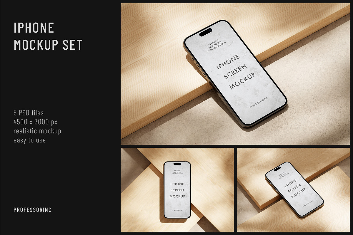 iPhone 15 Pro Mockup Set, an iPhone Mockup by professorinc (Photo 1 of 6)