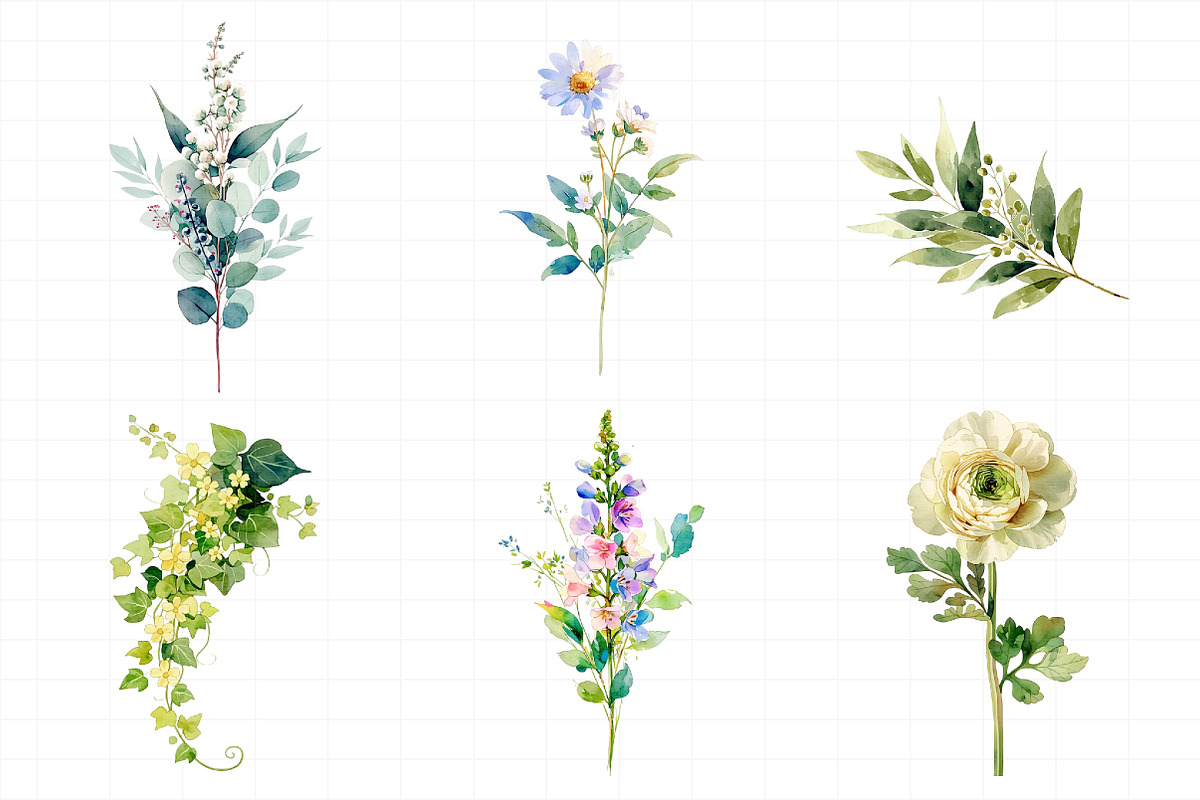 Floral Watercolor Set, Flowers, Leav, an Illustration by Daily.Designs (Photo 4 of 7)