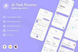 AI Task Planner Mobile App UI Kit, an UI Kit Template by Betush