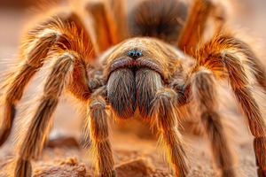 Closeup dangerous tarantula on sandy surface, an Animal Photo by AlyaAnd