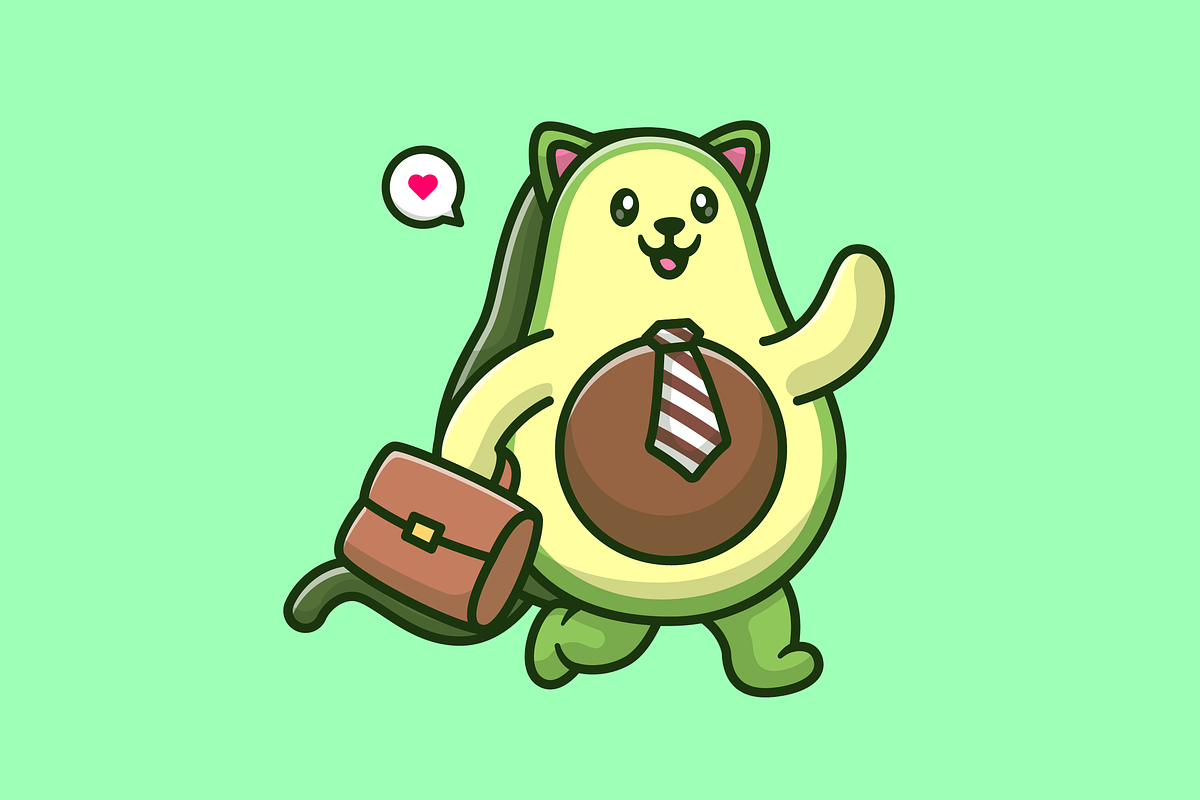Cute Avocado Cat Employee Cartoon, a Food Illustration by Catalyst Labs