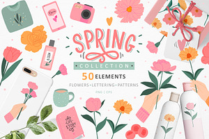 Spring elements, patterns, lettering