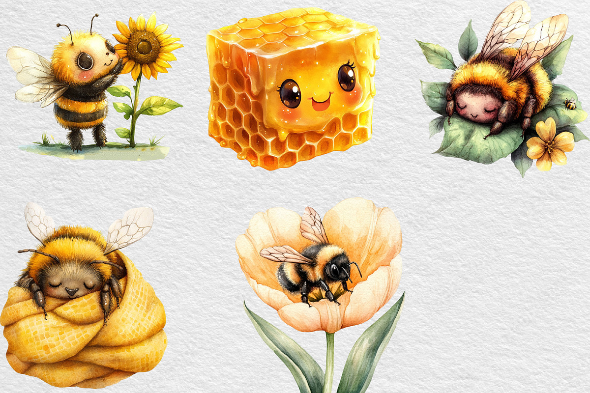 Kawaii Honey Bee Clipart Bundle, an Illustration by Black Bird Studio (Photo 6 of 6)
