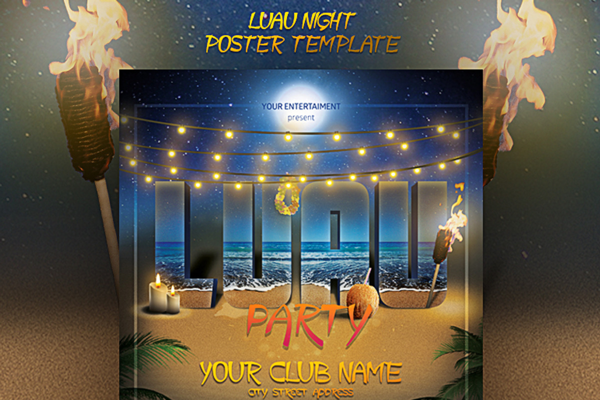 Luau Night Poster Template, a Flyer Template by FonDrakes (Photo 1 of 3)