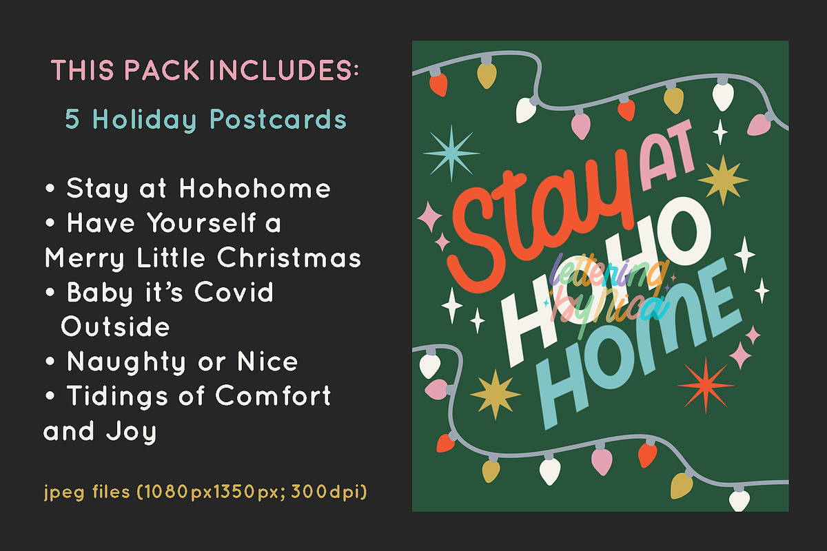 5 Printable Holiday Postcards, a Card Template by letteringbynica (Photo 2 of 4)