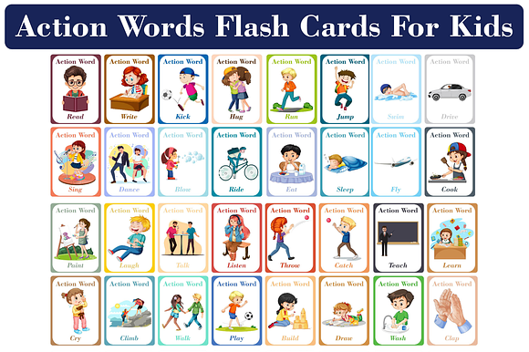 Action Verb Words Flash Cards for Kids | preview 2