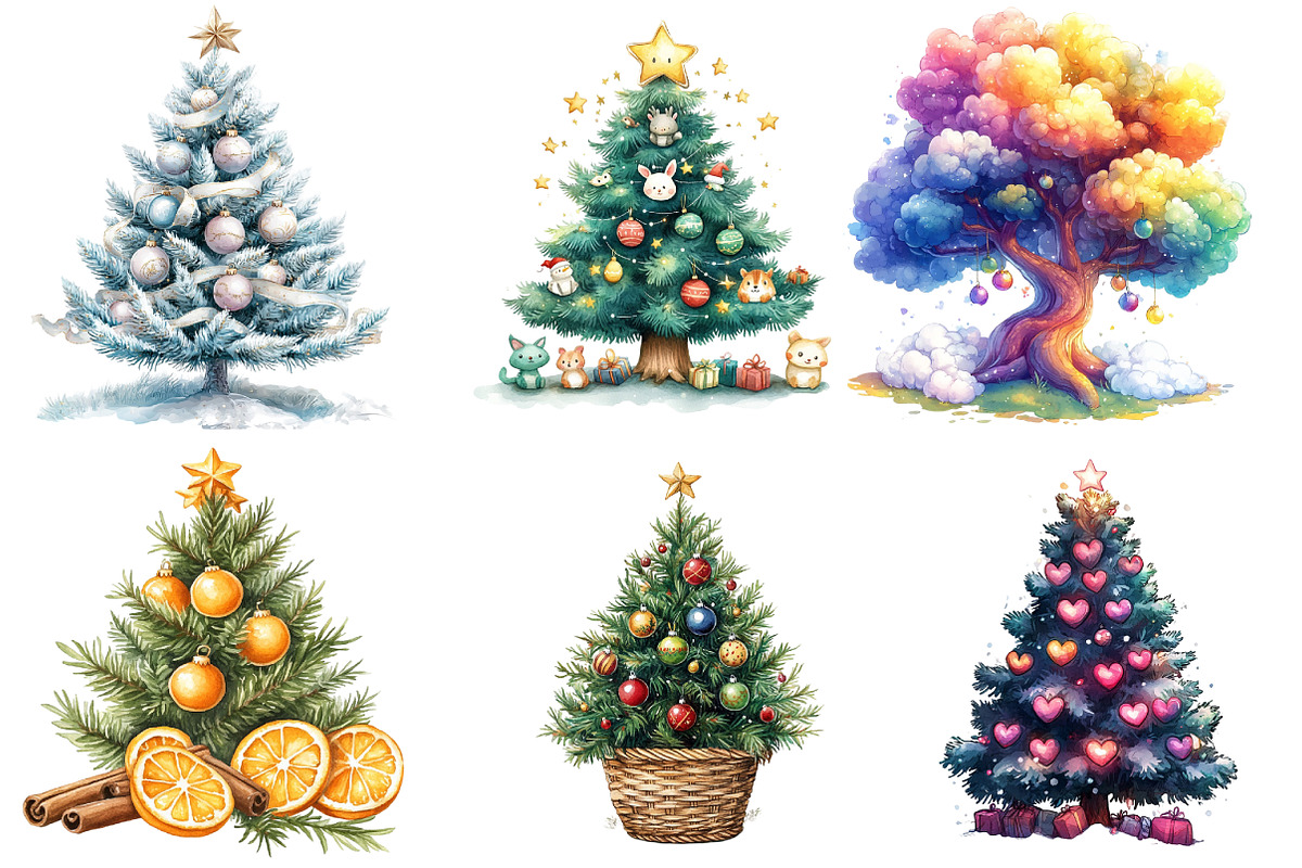 Christmas Trees & Decoration Clipart, an Illustration by Watercolor design (Photo 2 of 4)