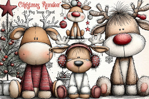 Whimsical Christmas Reindeer Clipart, an Illustration by Dream Creation