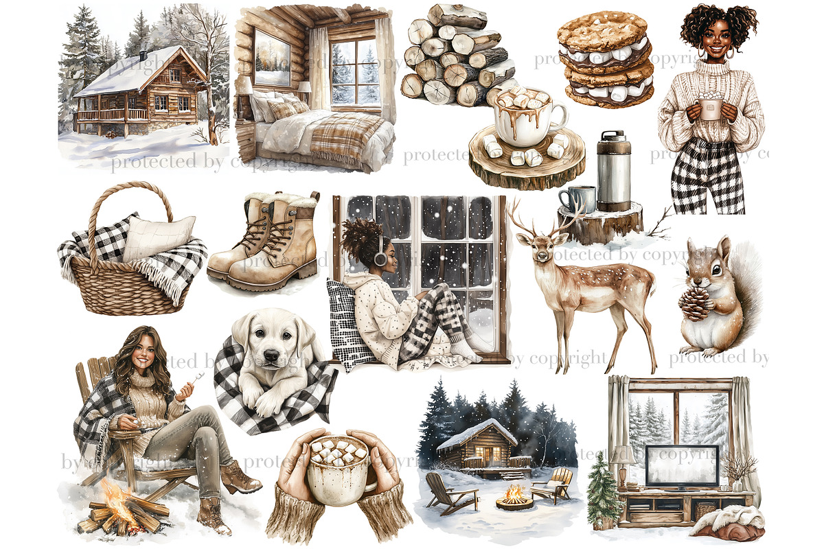 Cozy Cabin Clipart | Winter PNG, a Seasonal Illustration by GlamArtZhanna (Photo 4 of 6)