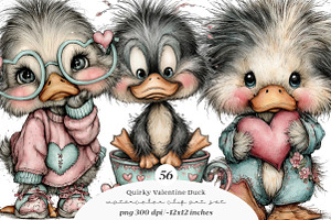 Quirky Valentine Day Duck Clipart, an Illustration by SinaCreation