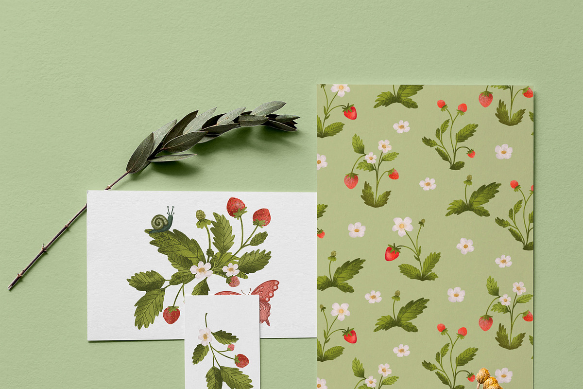 Woodland strawberry illustration, a Pattern Graphic by Yelloo Fish (Photo 6 of 10)
