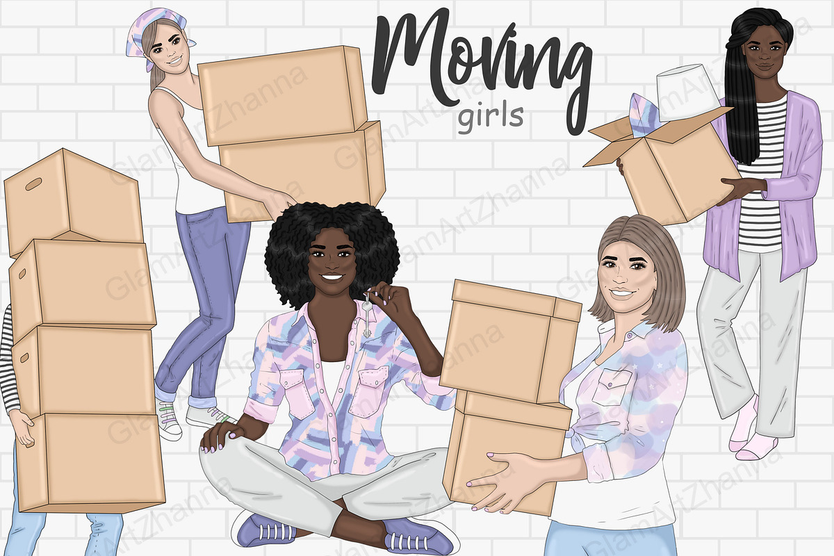 Moving Girls Clipart, a Transportation Illustration by GlamArtZhanna (Photo 1 of 6)