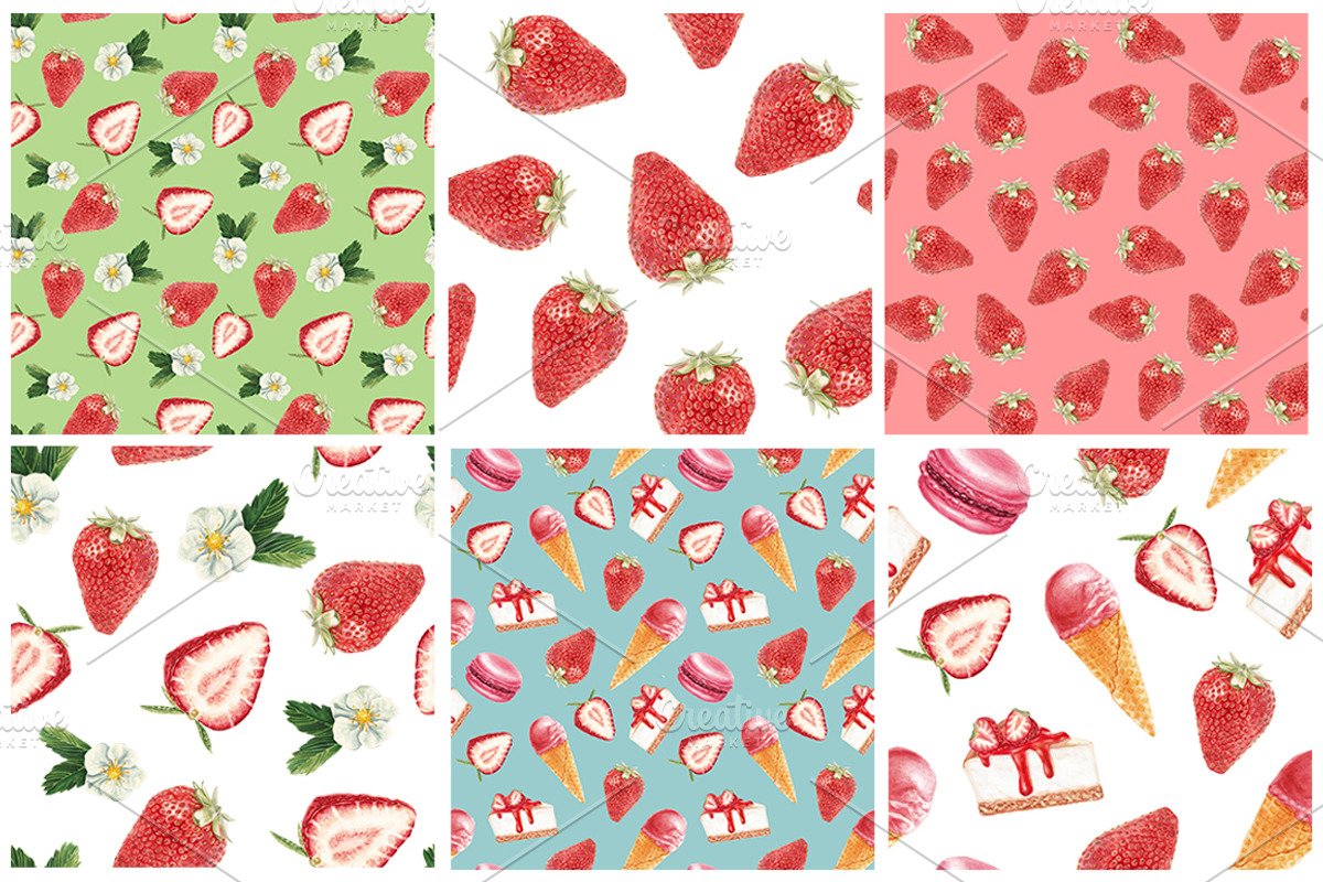 Watercolor strawberry delicious, a Pattern Graphic by lenavetka87 (Photo 2 of 3)