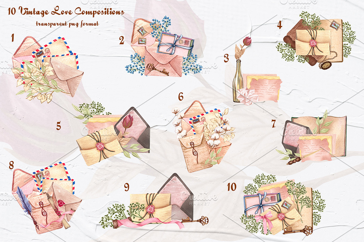 Love Letters Watercolor Clipart, an Illustration by BarvArt (Photo 3 of 7)