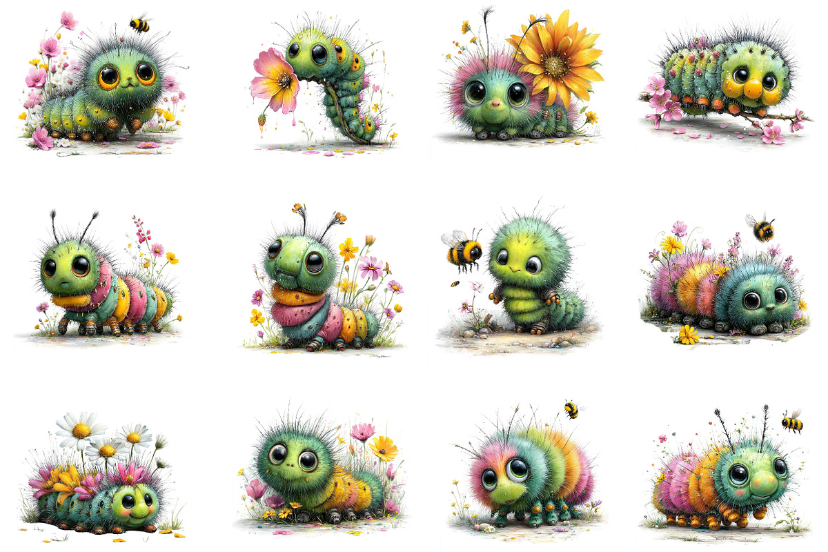 Watercolor Spring Caterpillar Clipar, an Illustration by Dream Creation