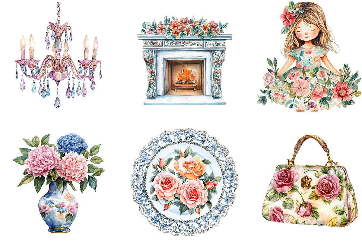 Watercolor Grandmillennial ClipArt, an Illustration by Designking (Photo 4 of 5)