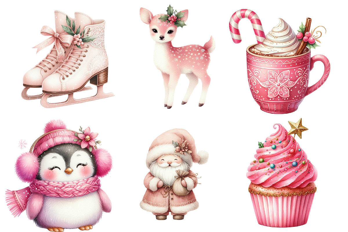 Pink Christmas Boho Watercolor, an Illustration by Designworld (Photo 4 of 5)