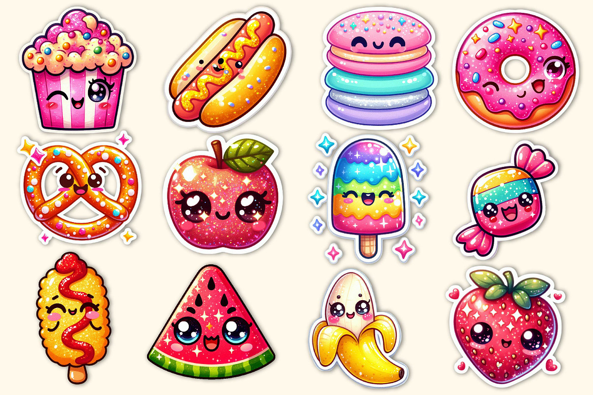 Kawaii Glitter Food Clipart Bundle, an Illustration by Dream Creation (Photo 6 of 6)