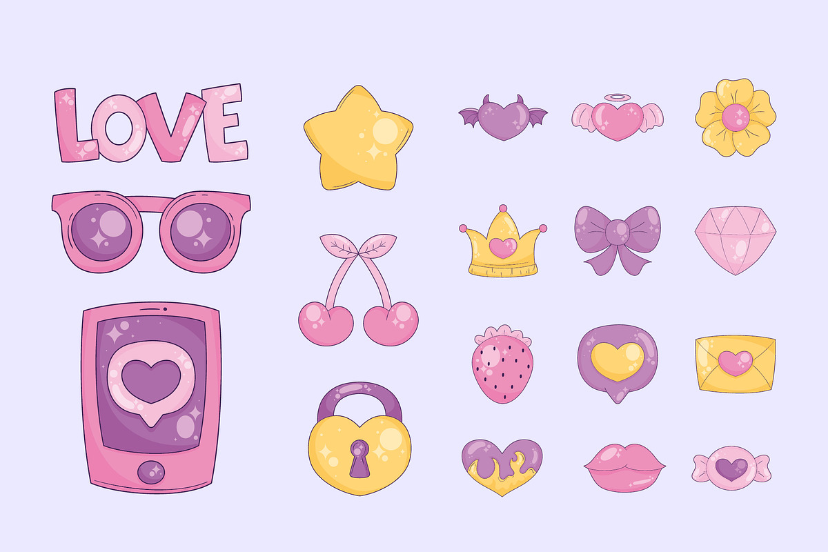 Cute Love and Romance Vector Icons