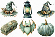 Watercolor Sage Green Halloween PNG, an Illustration by Craft Nest (Thumbnail 2 of 6)