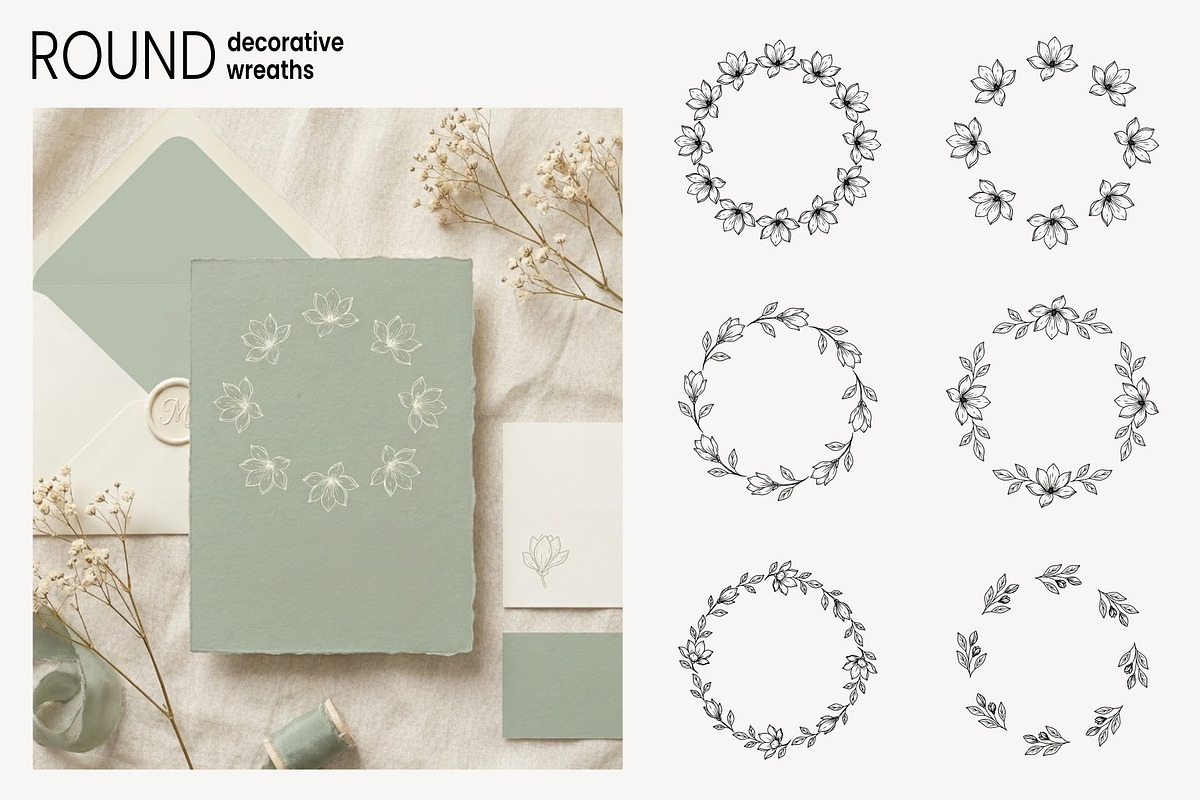 Magnolia Wedding Frames & Clipart, a Decorative Illustration by moja doodle (Photo 4 of 9)