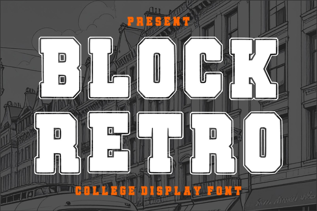 Block Retro – College Display Font, a Blackletter Font by Fourteen Letter (Photo 1 of 5)