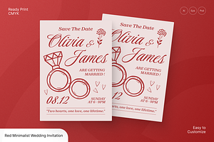 Red Minimalist Wedding Invitation, an Invitation Template by Annora Studio