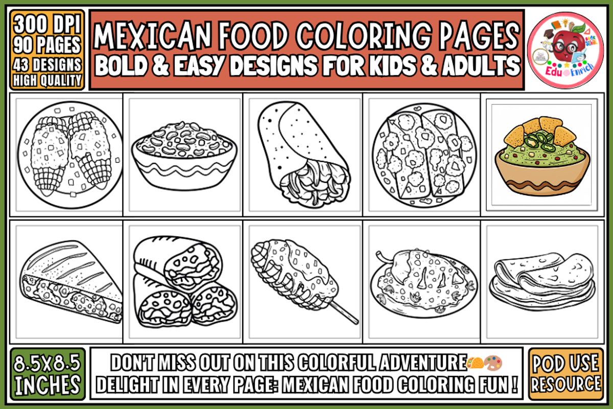 Mexican Food Coloring Pages, a Food Illustration by EduEnrich (Photo 1 of 3)