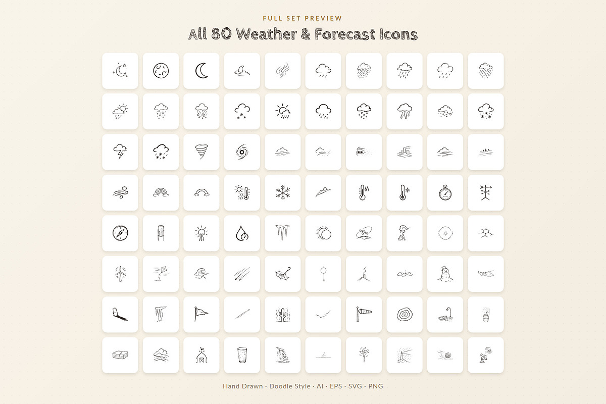 80 Hand Drawn Weather Icons, an Outline Icon by Symbolic Language (Photo 2 of 3)