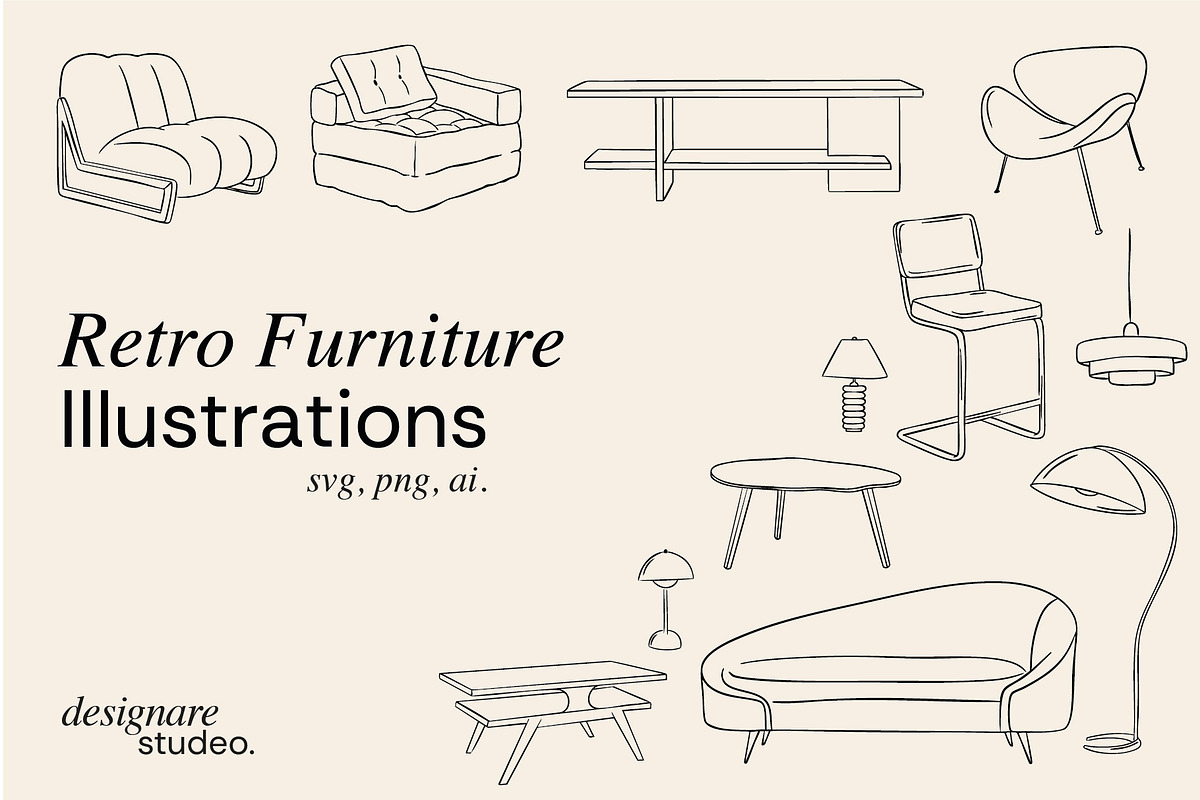 Retro Furniture Illustrations, a Decorative Illustration by ginni illustrations (Photo 1 of 5)