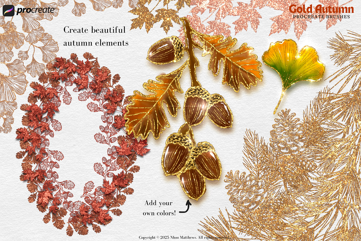 Procreate Gold Autumn Metallic Brush, a Brush Add-On by Fashion Workshop Bkk (Photo 5 of 13)