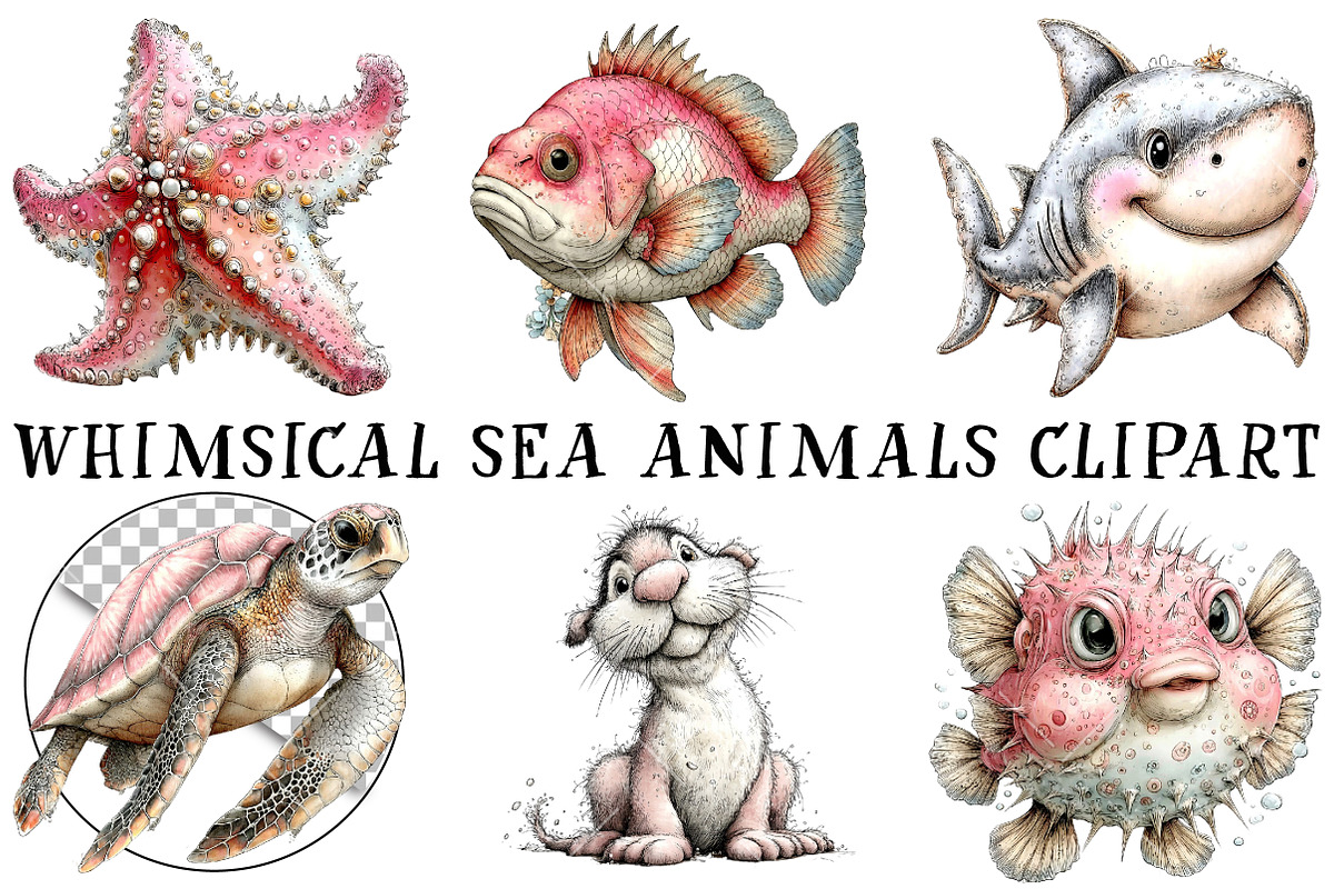 Whimsical Sea Animals Clipart, an Illustration by OK Design (Photo 2 of 6)