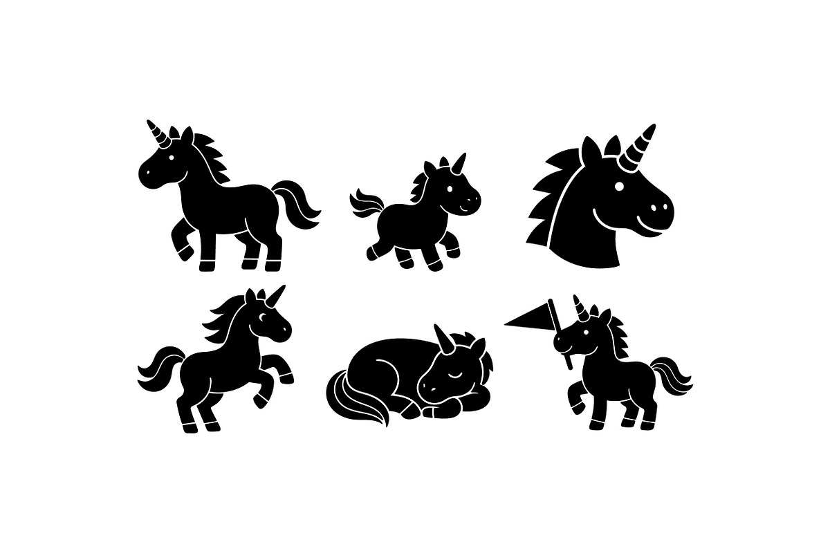 Cute Unicorn Silhouette Pack, an Illustration by designvectx (Photo 1 of 3)