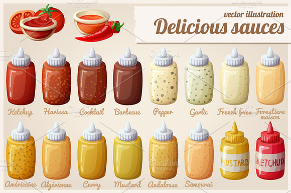 Sauces Set. Cartoon Vector Icons
