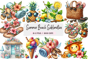 Summer Beach Sublimation Clipart, a Seasonal Illustration by DreamArtGraphic