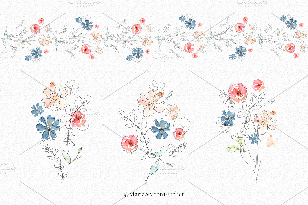 Gentle Garden Watercolor Flowers, a Decorative Illustration by MariaScaroniAtelier (Photo 2 of 7)