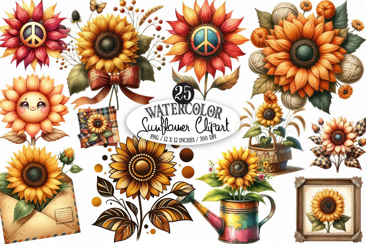 Sunflower Clipart Bundle, an Illustration by Designking (Photo 1 of 4)
