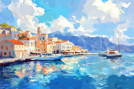 Beautiful Greek harbor with colorful, a Photo by Iftikhar Alam