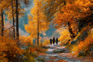 People walking along a scenic forest, a Photo by Pavel_design