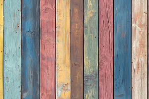 A vibrant wooden wall made of planks in various colors including blue, pink, ye, a Texture Graphic by Textures & Backgrounds