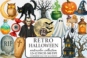 Retro Halloween Clipart Bundle, an Illustration by Libby Wishes (Thumbnail 1 of 9)