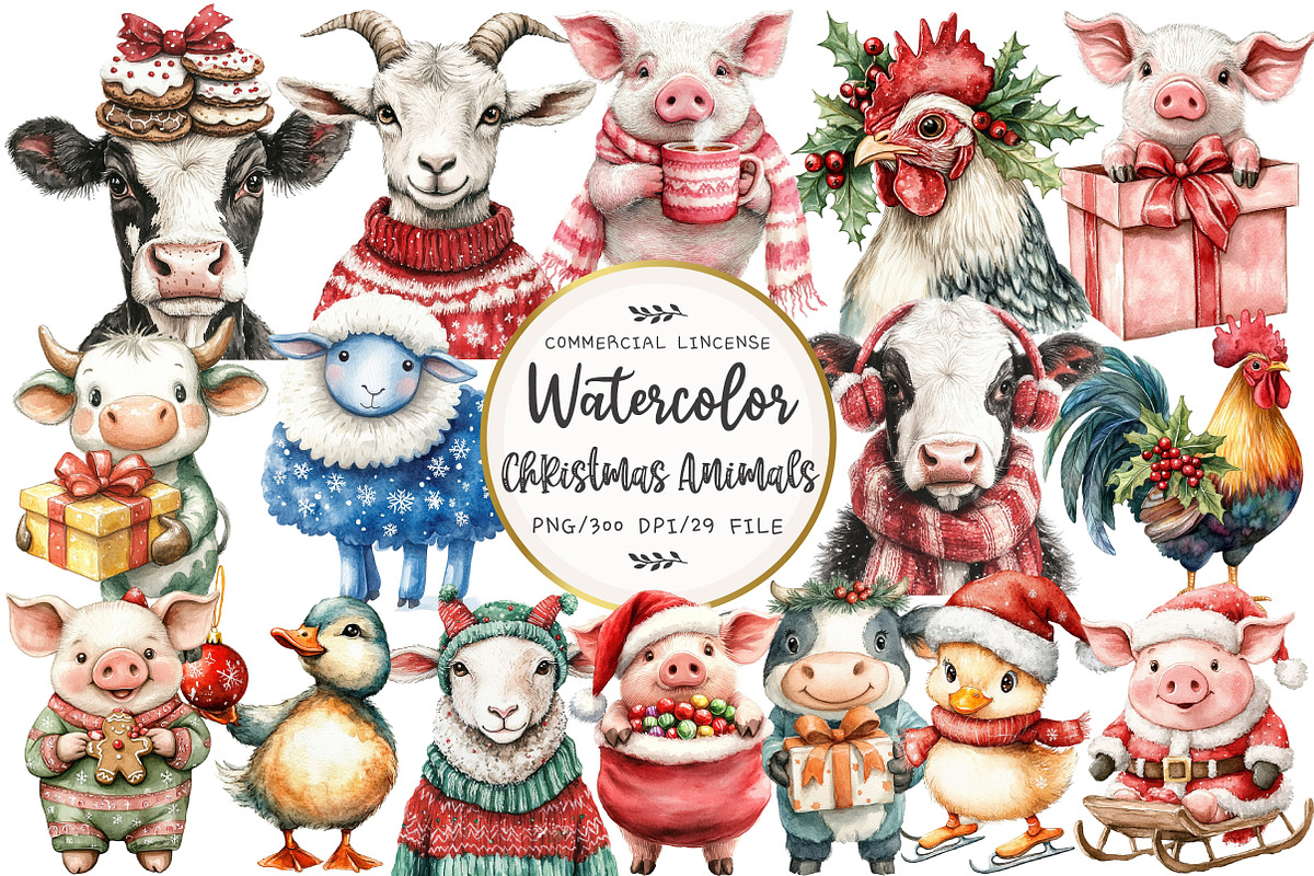 Christmas Animals Clipart, an Illustration by OK Design (Photo 1 of 5)