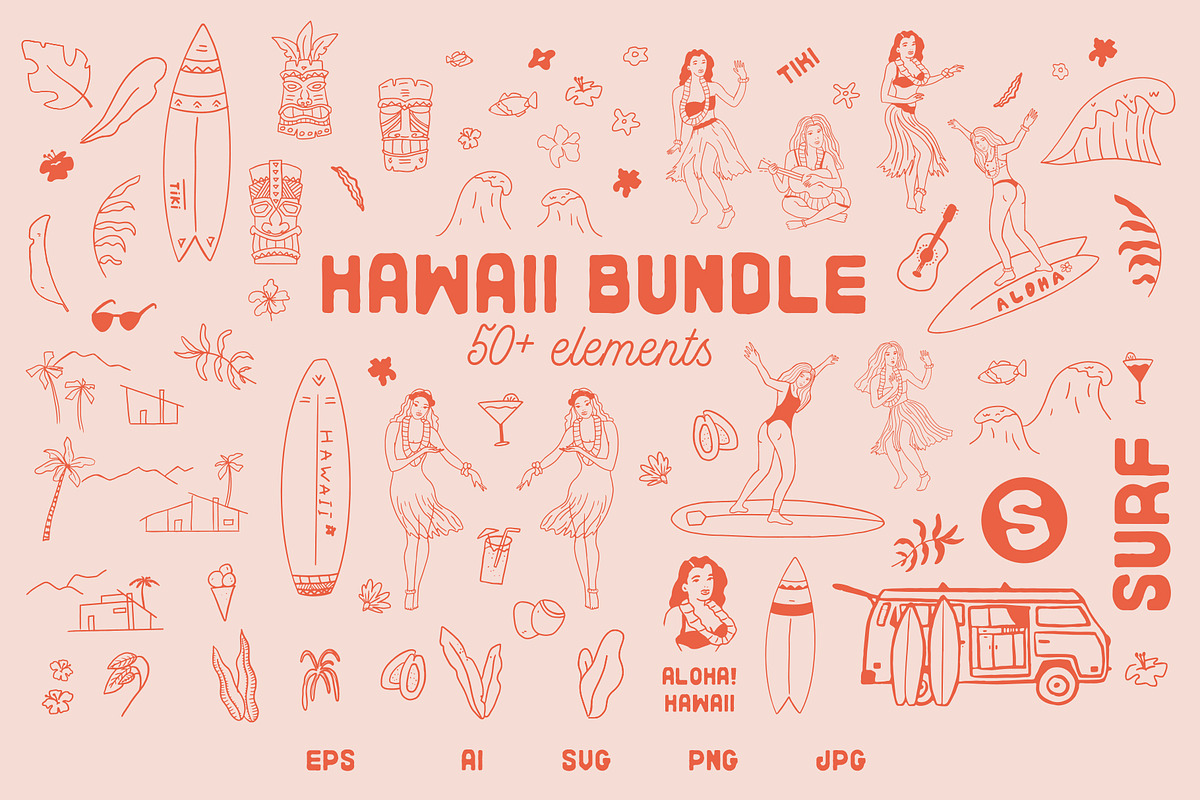 Hawaiian Graphic clipart bundle, a Person Illustration by Lisa Mill (Photo 1 of 9)