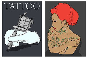 Tattooed Girl. Tattoo Machine. Vctr