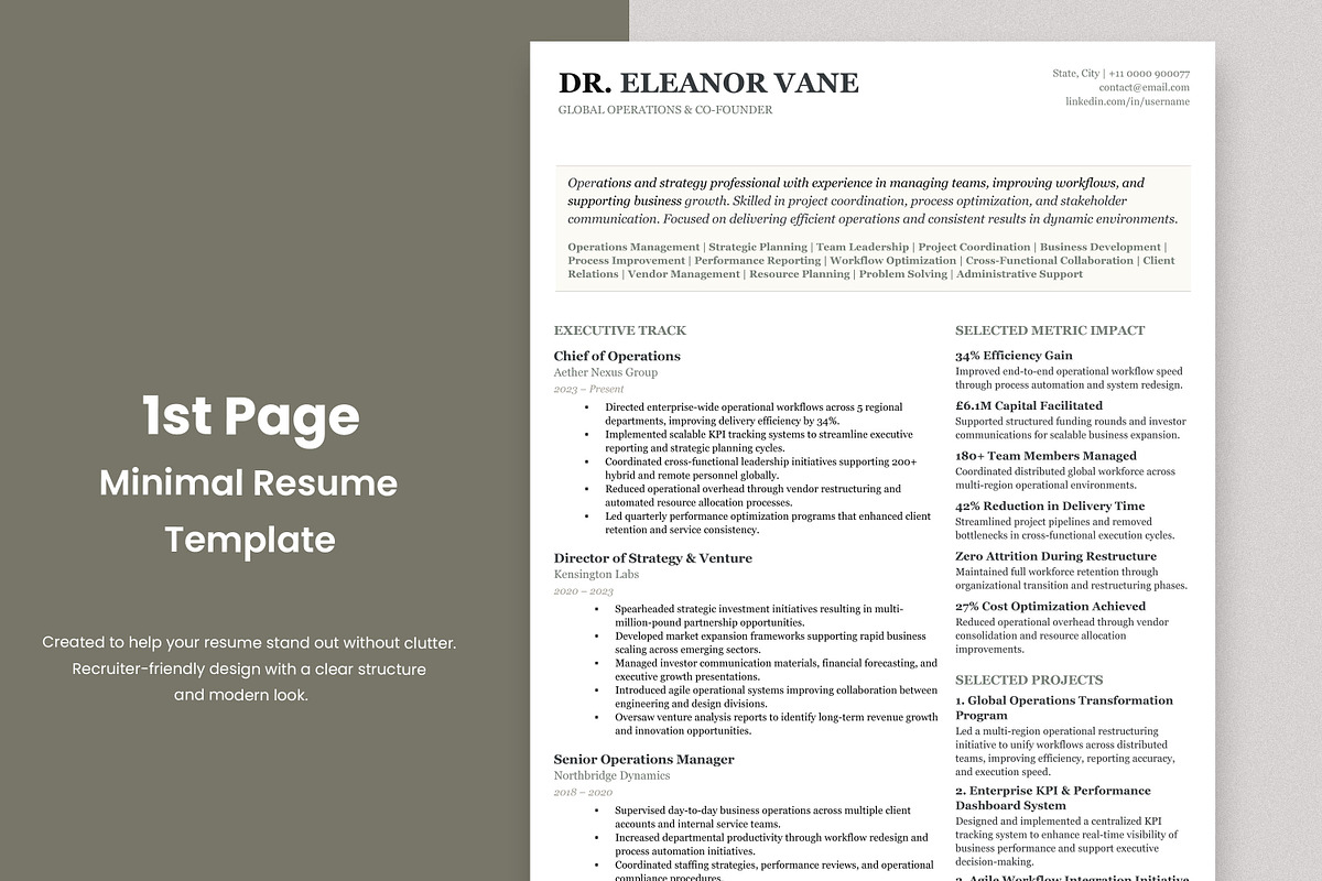 ATS Executive Resume Template, a Resume Template by Anjum Ilyas (Photo 2 of 7)