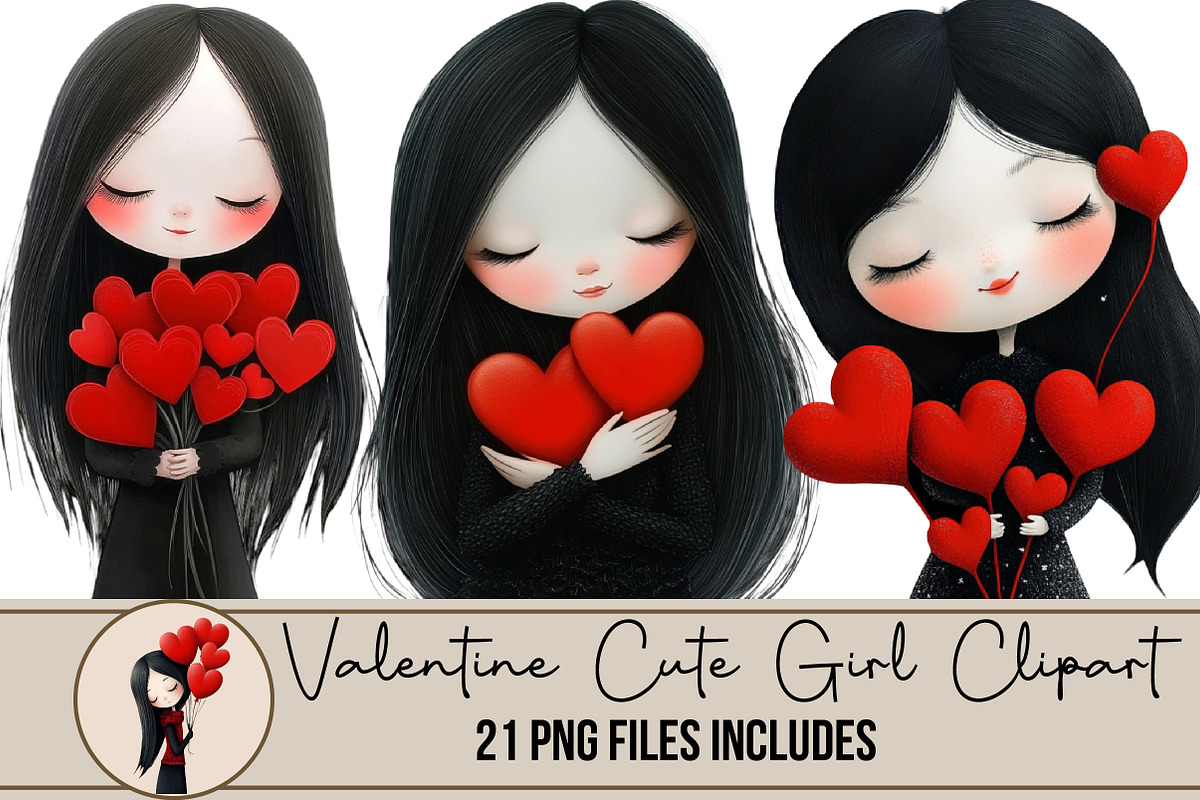 Valentine Cute Girl Clipart, an Illustration by DreamArtGraphic (Photo 1 of 4)
