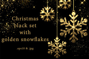 Christmas golden snowflakes set