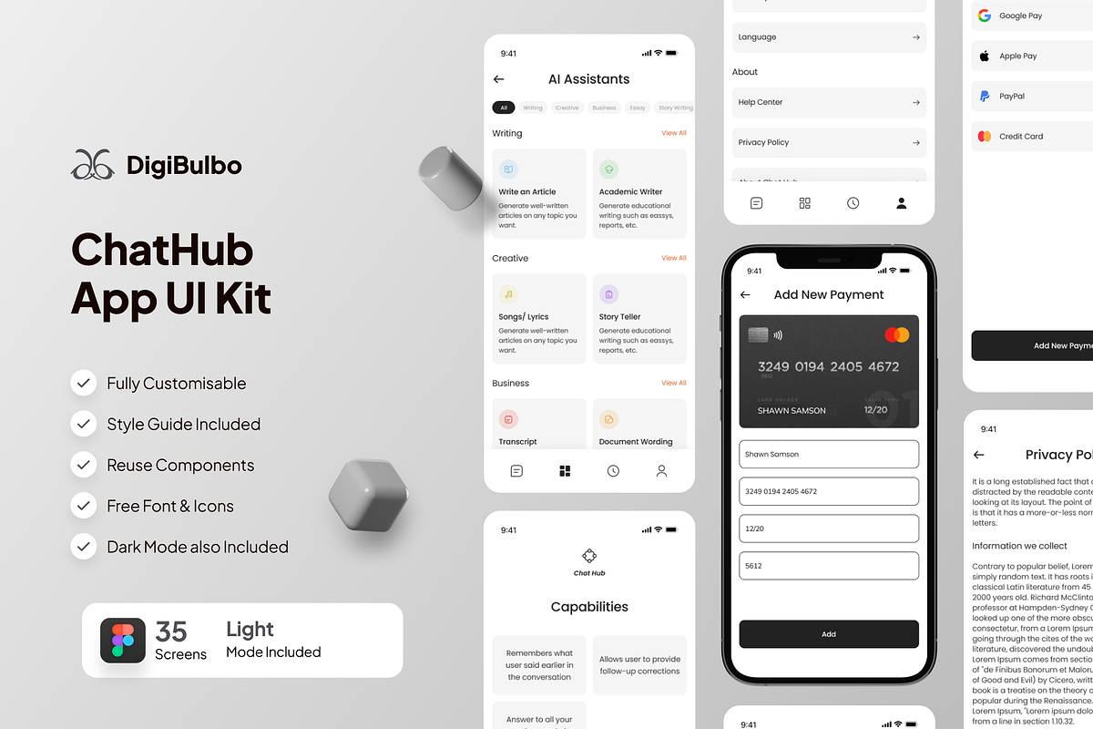 ChatHub - AI Chat Mobile App UI KIT, an UI Kit Template by Digibulbo